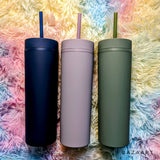 Double Layer Plastic Skinny Cup Tumbler With Straw & Lid (PRICES INCLUDE P&P)