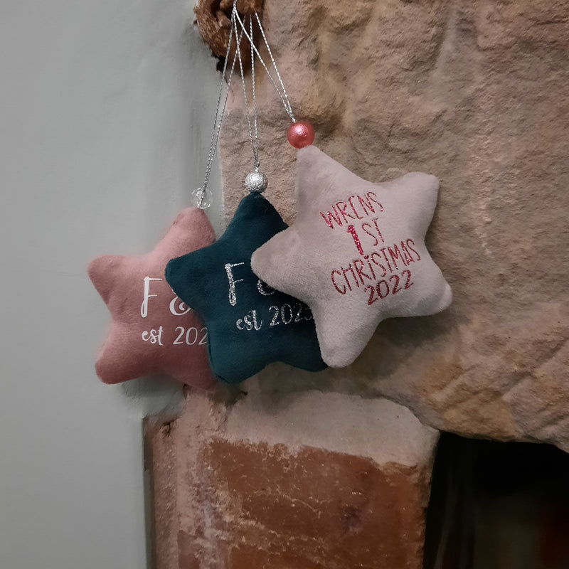 Personalised Keep Sake First Christmas Hanging Velvet Stars