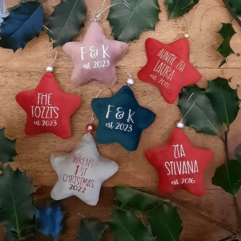 Personalised Keep Sake First Christmas Hanging Velvet Stars